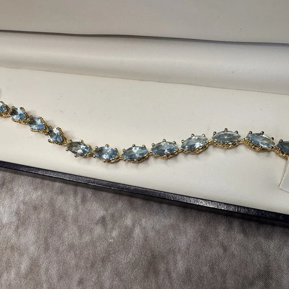 Vintage 18K Gold Vermeil 925 Sterling Silver Blue Topaz Tennis Bracelet 7.25